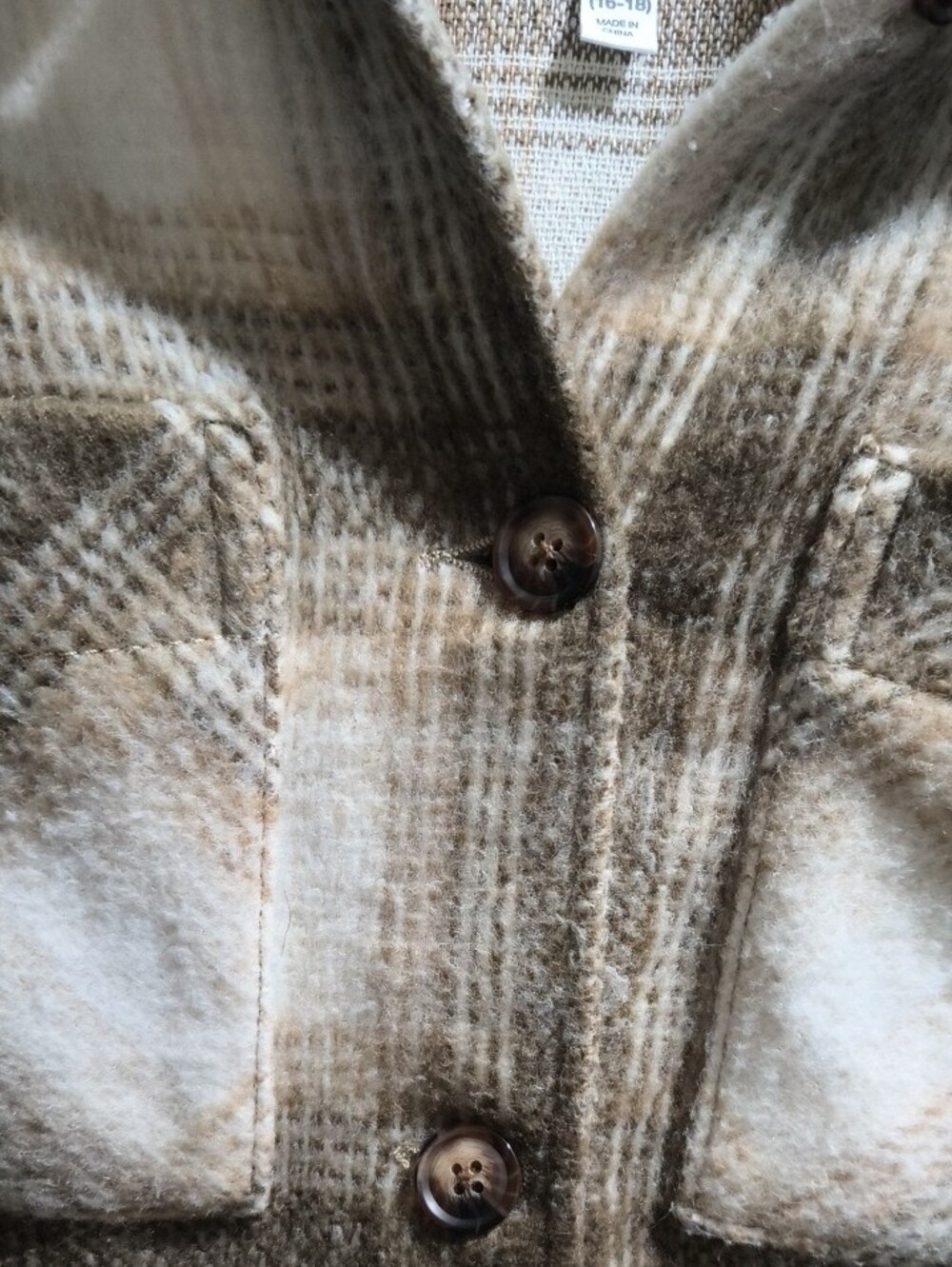 Time and Tru Plaid Button-Front Shirt Jacket in Brown and Cream - Picture 2 of 5